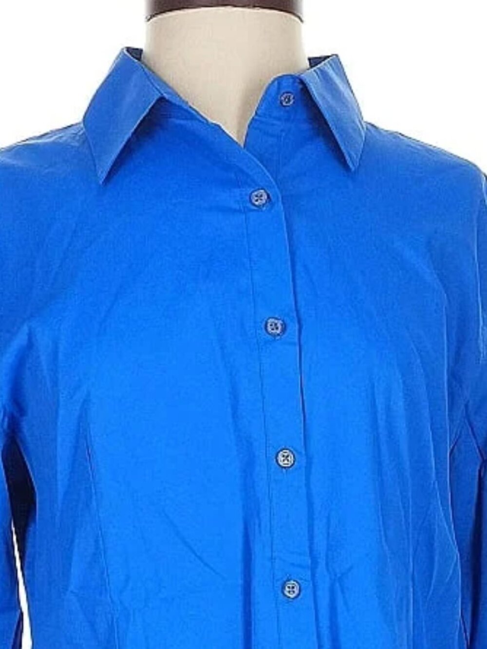 SASSILA Button Front Blue Top Long Sleeve Collar Cotton Lycra Vibrant Blue NWT